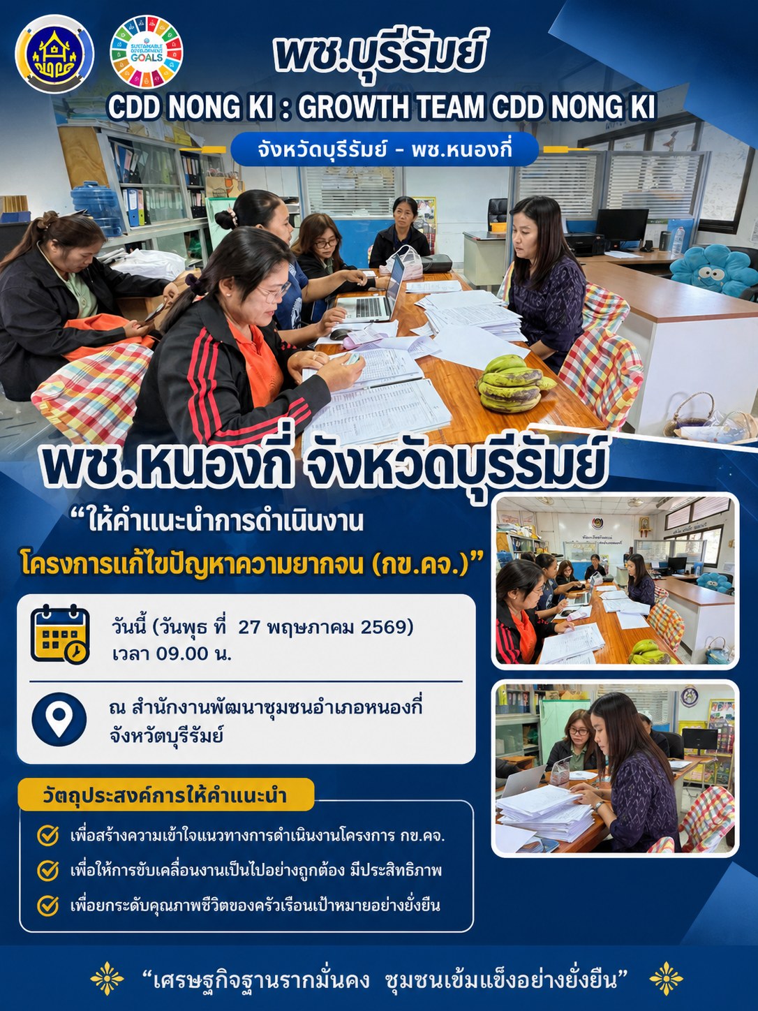 พช.บุรีรัมย์ CDD NONG KI : GROWTH TEAM CDD NONG KI  พช.หนองกี่ จังหวัดบุรีรัมย์ "ให้คำแนะนำการดำเนินงานโครงการแก้ไขปัญหาความยากจน (กข.คจ.) "